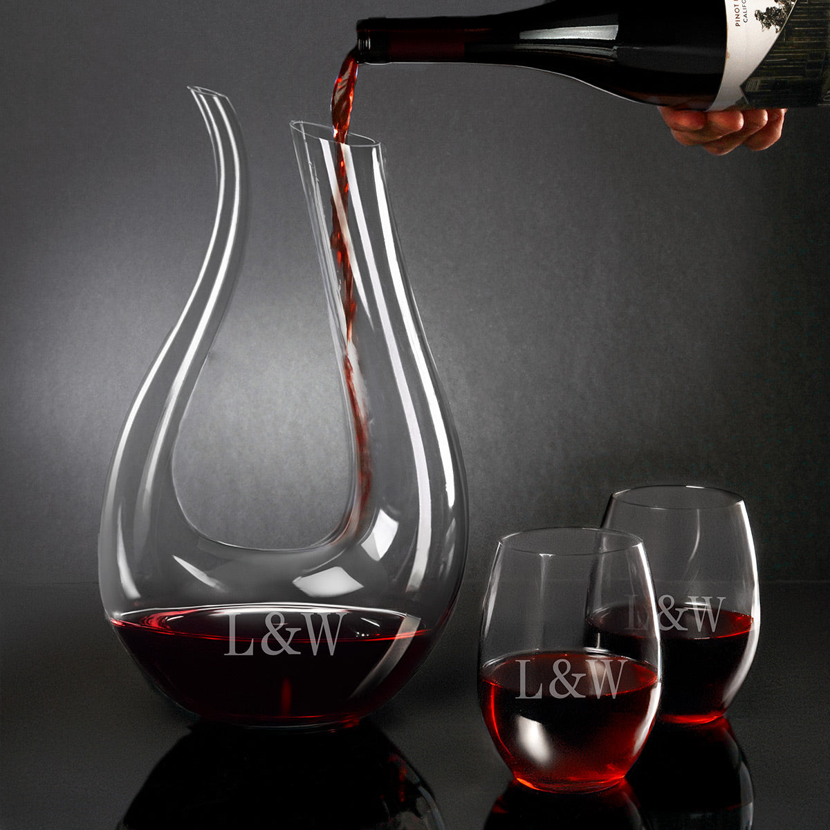 Dolcetto Custom Wine Carafe with Stemless Wine Glasses
