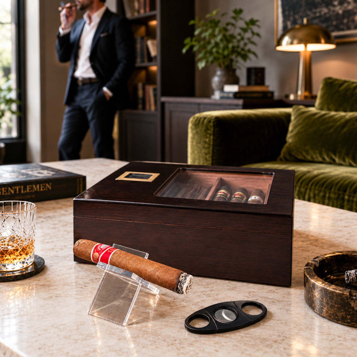 luxury cigar humidor and accessories gift set