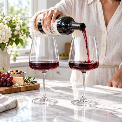 red wine being poured into Montclair wine glasses