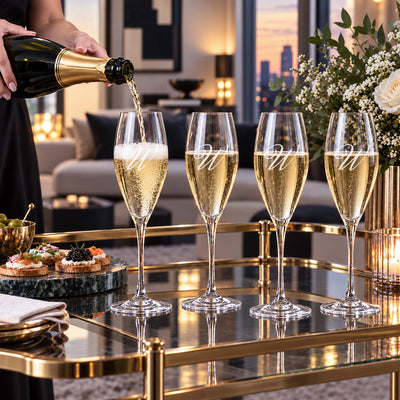 vintelle champagne flutes with engraved initials
