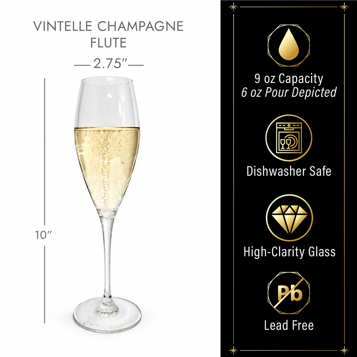 vintelle champagne flute dimensions and product details