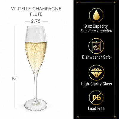 vintelle champagne flute dimensions and product details