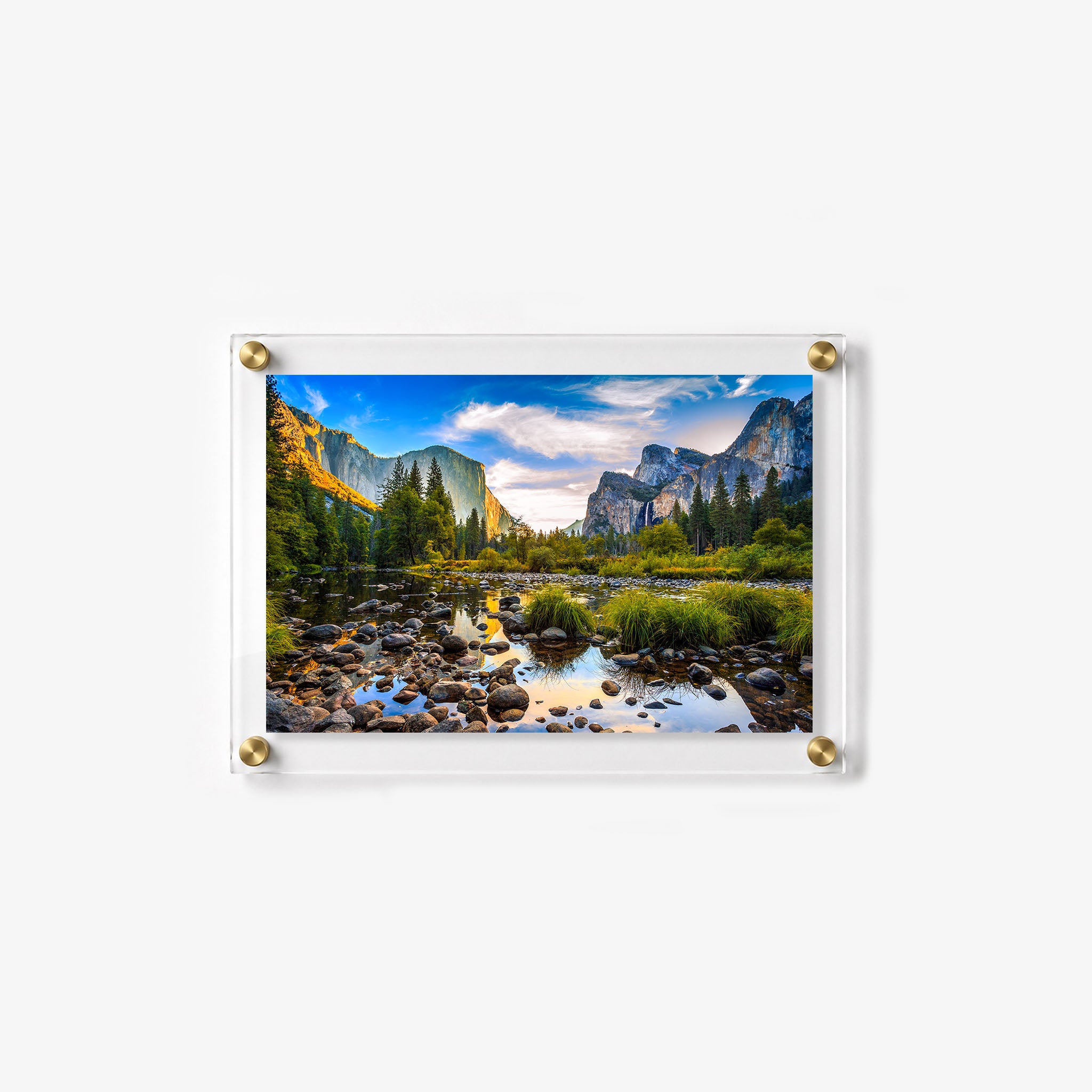 Yosemite National Park wall art showing peaceful water, forest greenery, and rugged peaks