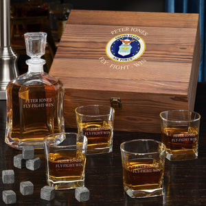 Air Force Decanter + Four Glasses + Wood Box