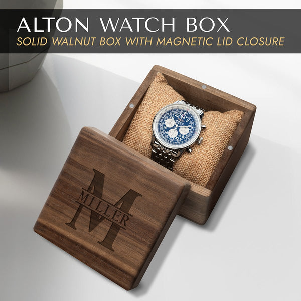 Alton Personalized Wooden Single Watch Box - Walnut
