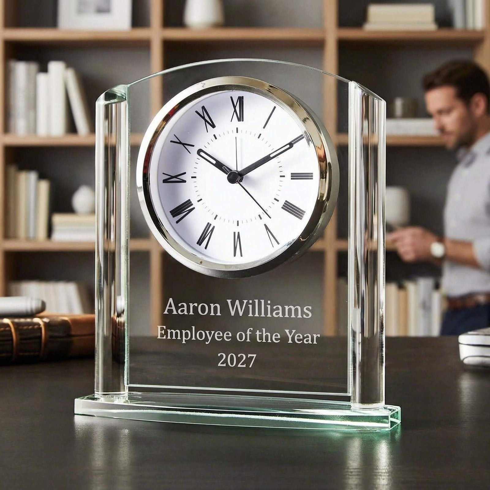 Arch Glass Personalized Desk Clock