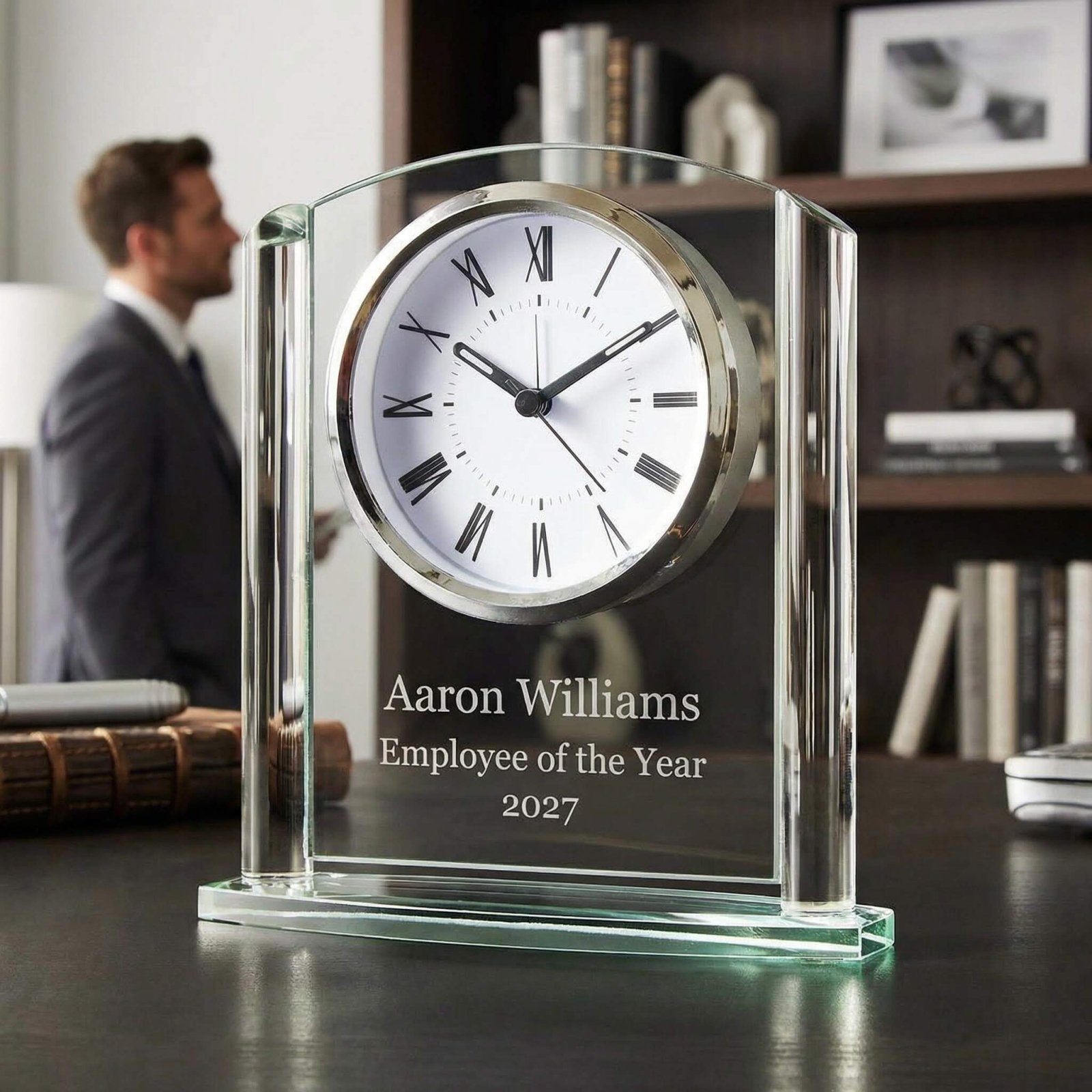 Arch Glass Personalized Desk Clock