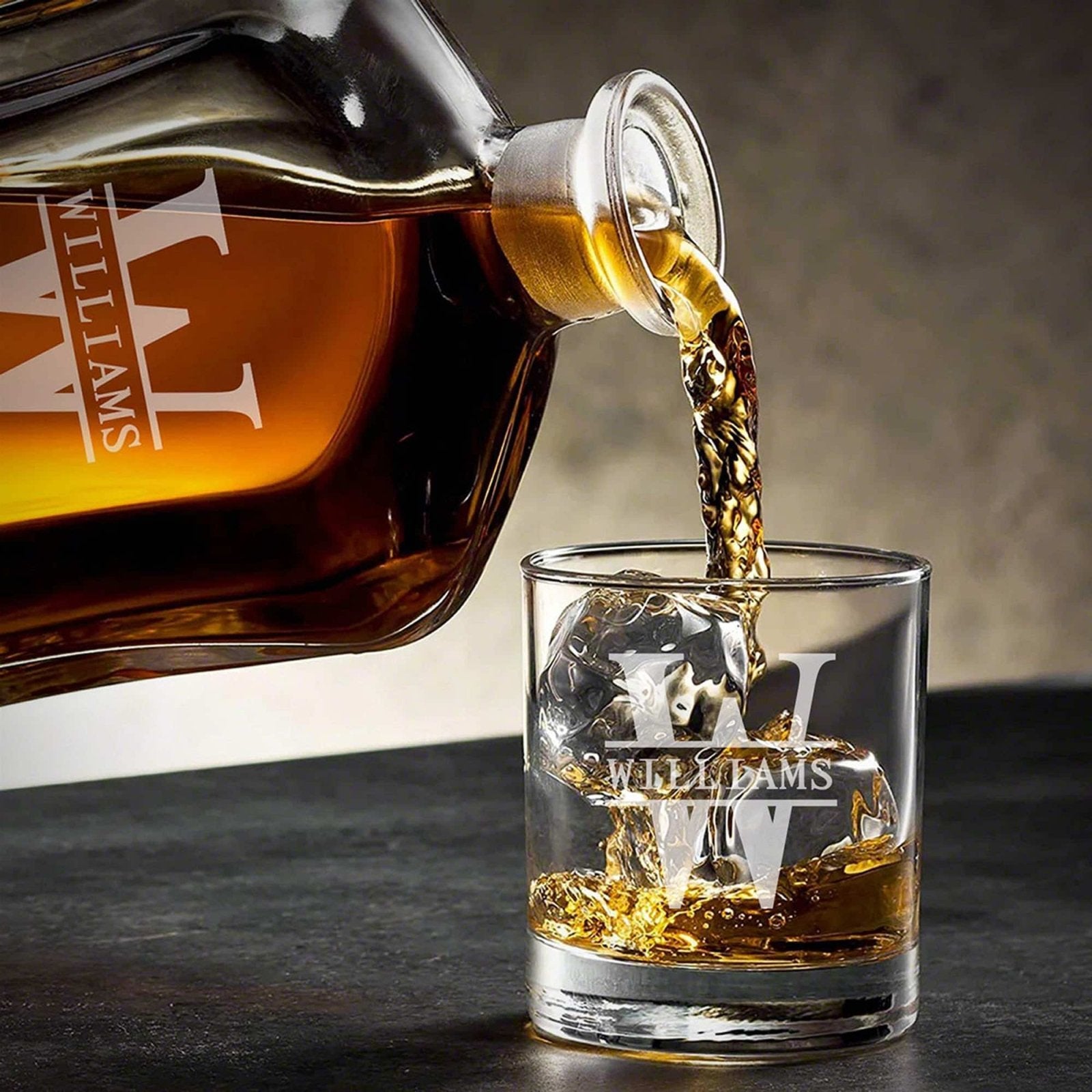Ashcroft Custom Whiskey Gifts for Men 12pc with Personalized Decanter Set and Whiskey Stones