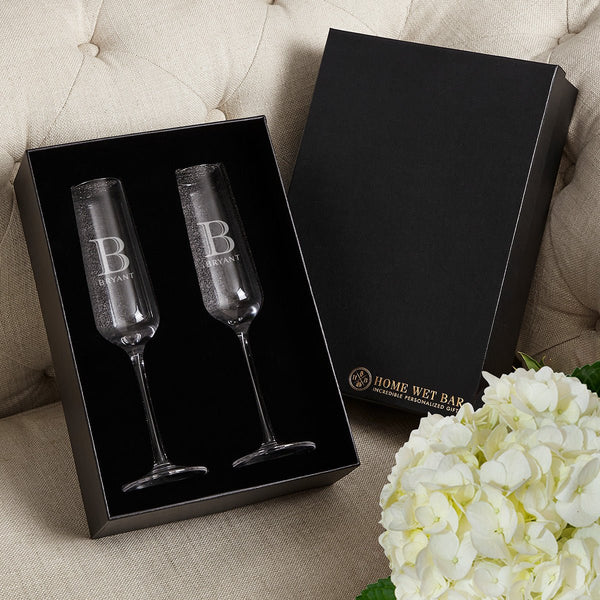 Asti Engraved Champagne Flutes Gift Box Set