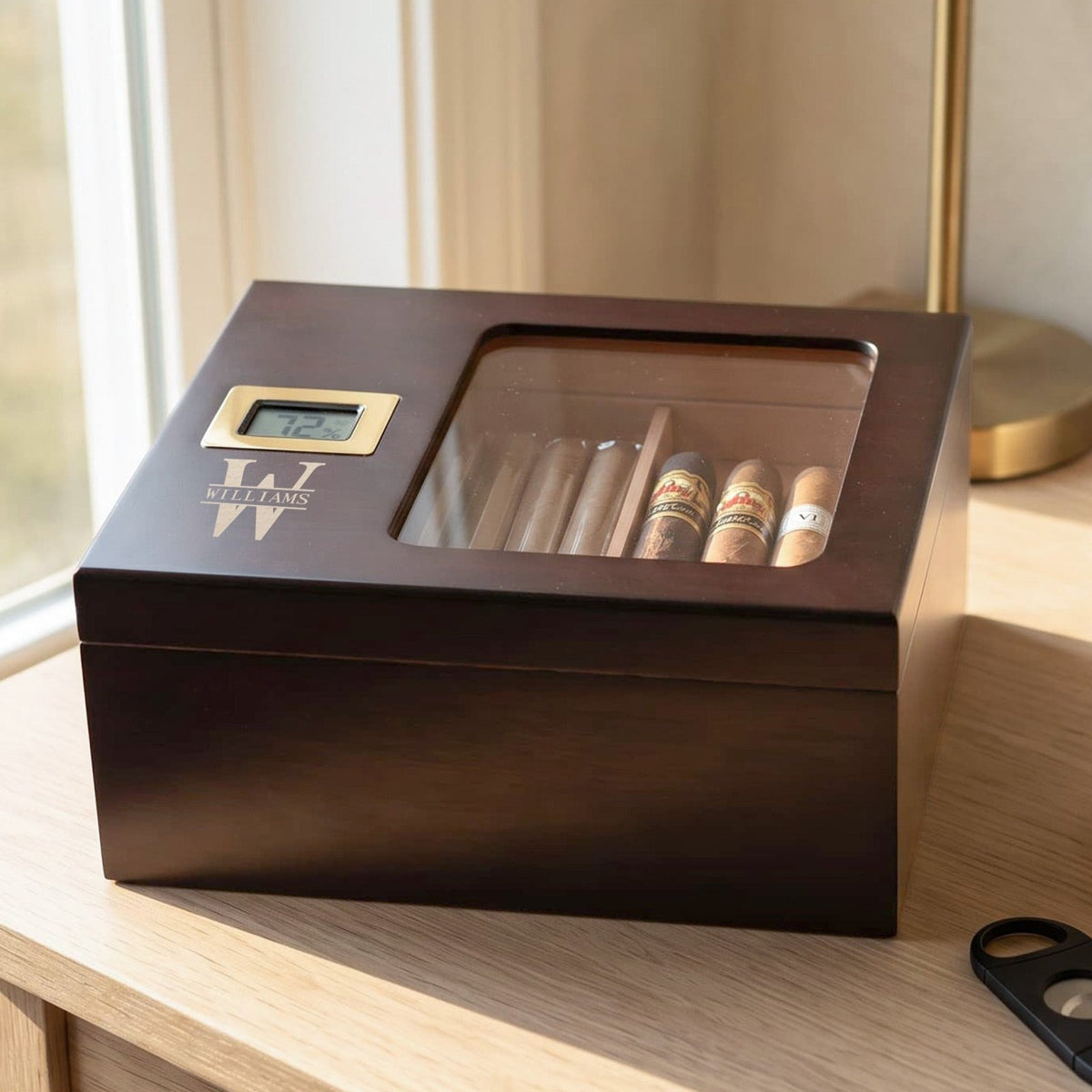 Aurelio Cigar Humidor Box w/ Digital Hygrometer