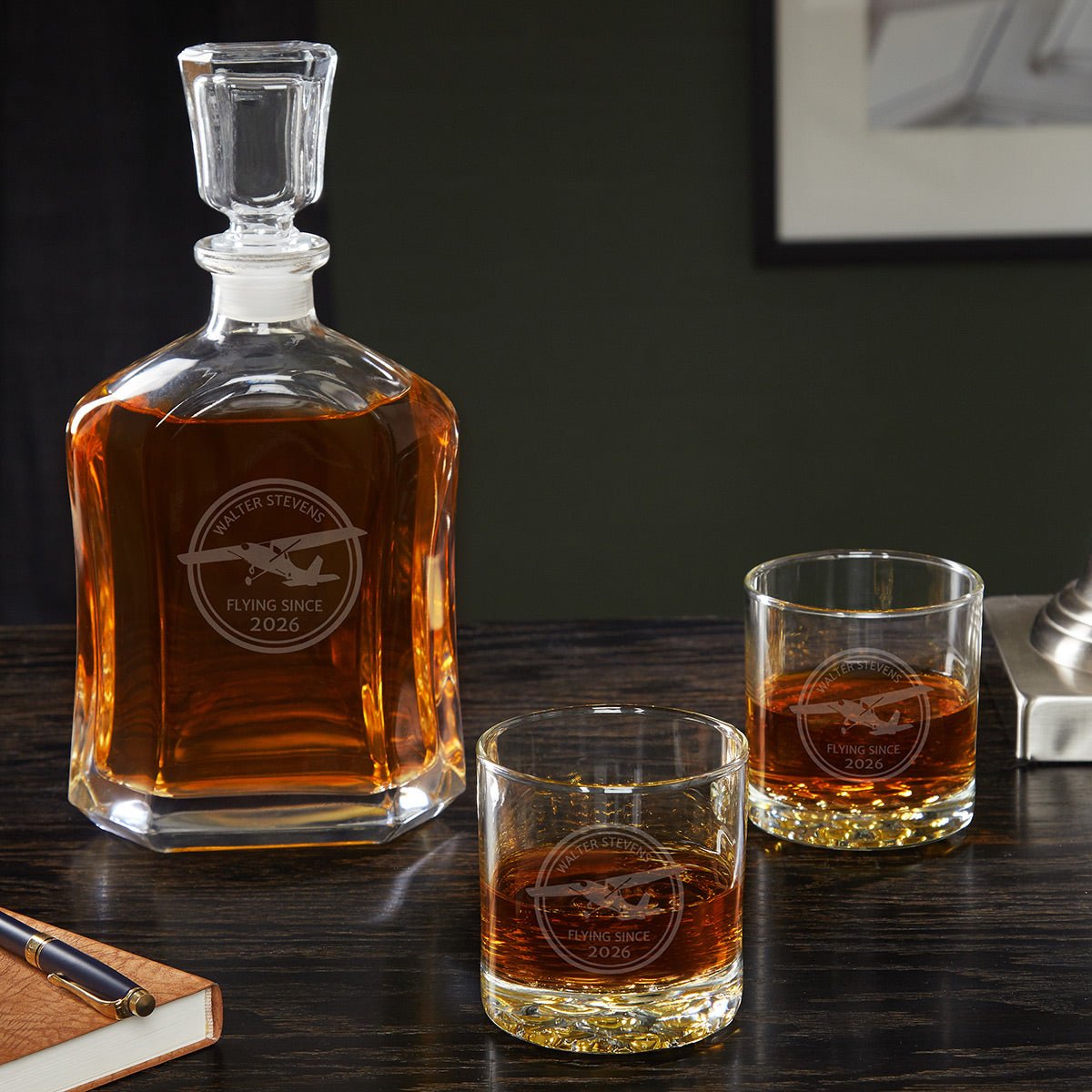 Aviator Custom Argos Decanter & Buckman Glasses Gift for Pilots