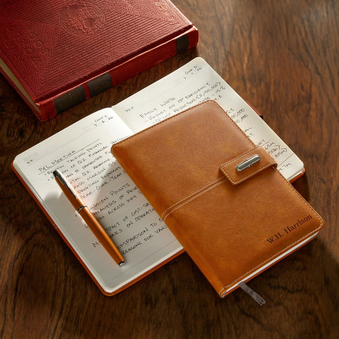 Beckford Custom Hardcover Lined Notebook with Pen - Tan