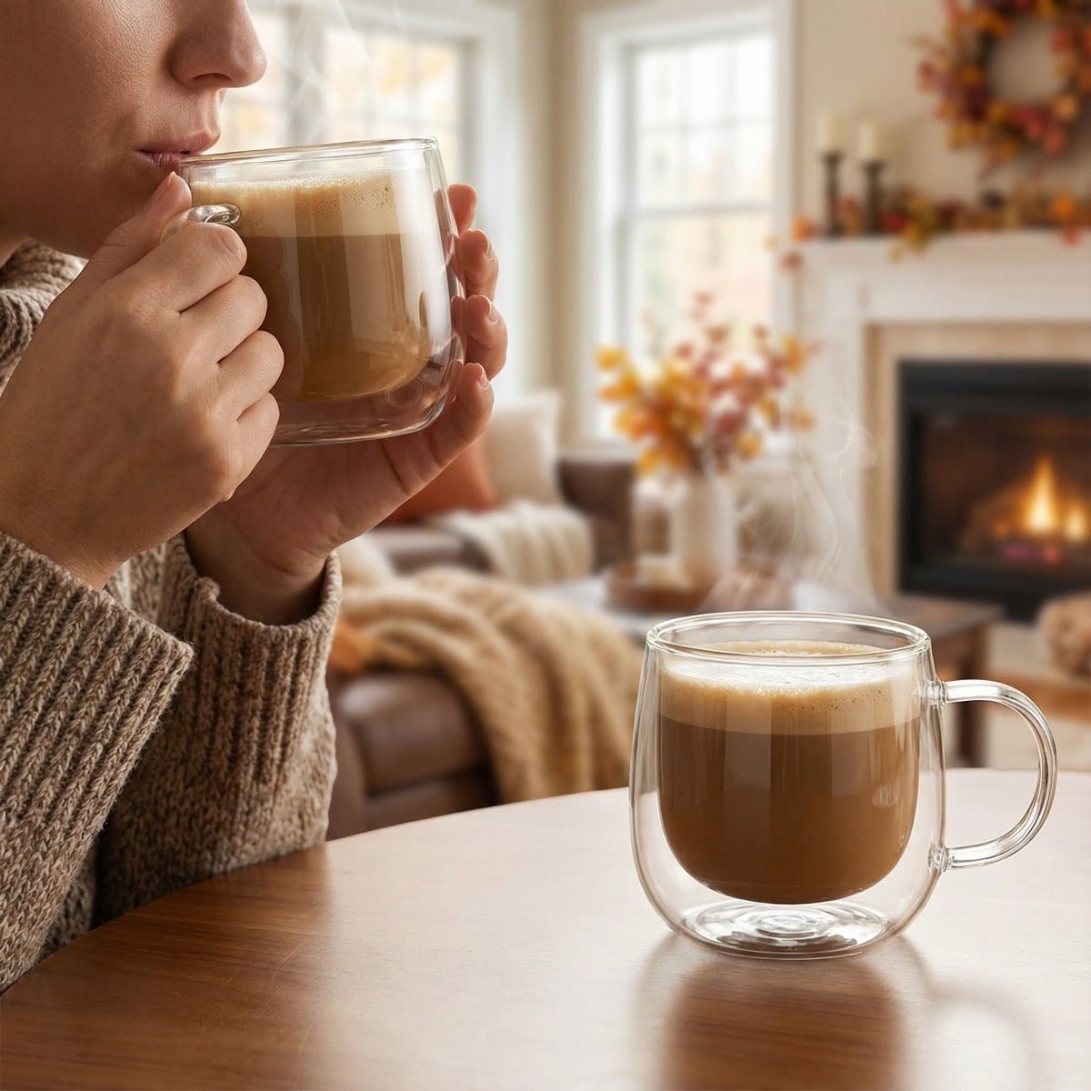 Benson Double Wall Glass Coffee Mugs - Cappuccino Latte Espresso Set of 4