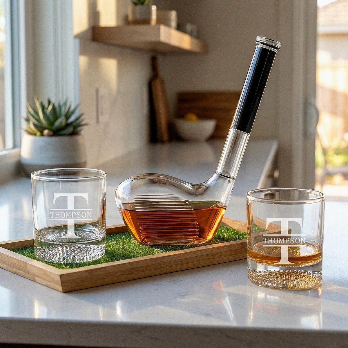 Birdie & Bourbon Golf Club Decanter & Whiskey Glasses