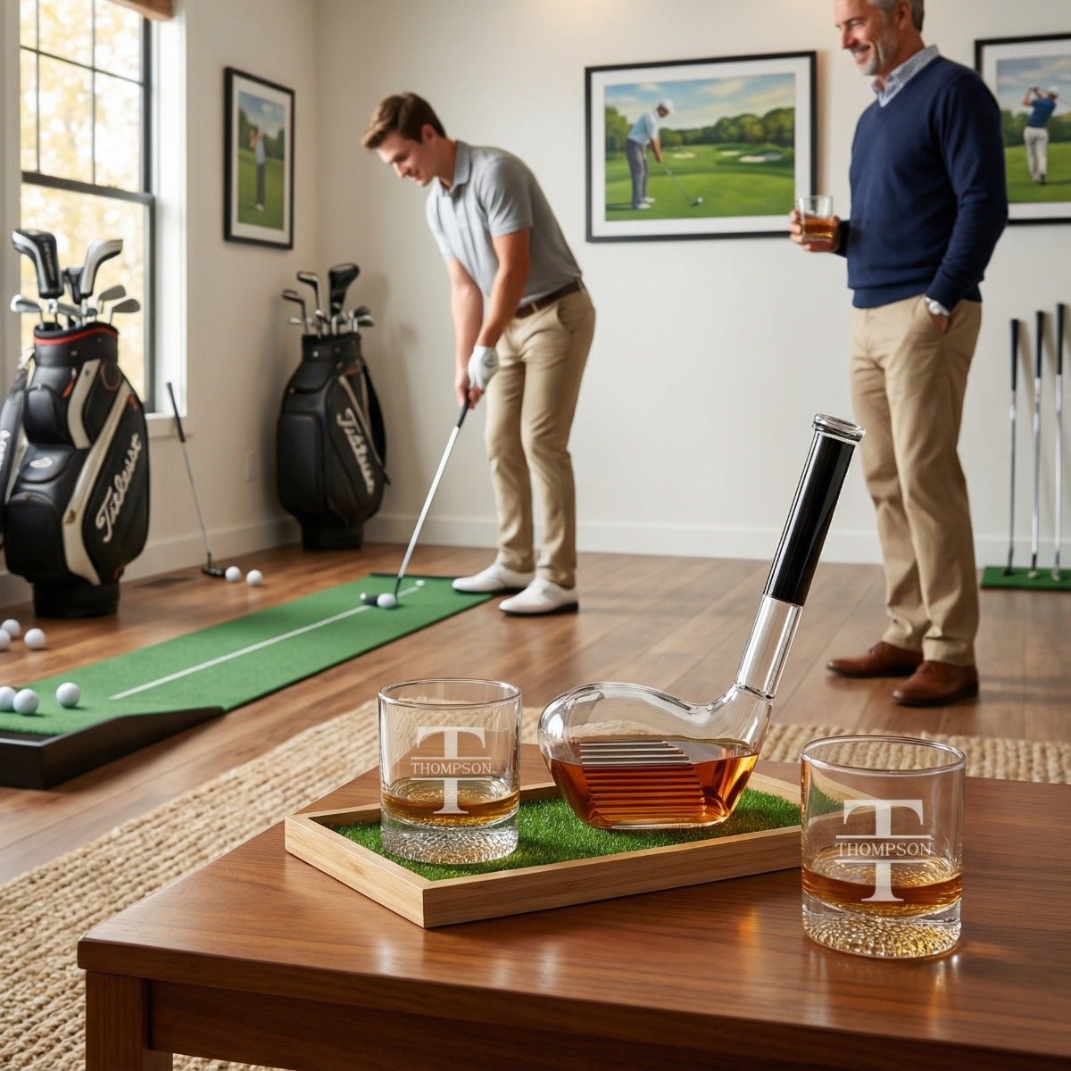 Birdie & Bourbon Golf Club Decanter & Whiskey Glasses