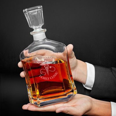 Caduceus Engraved Set of Whiskey Gifts for Doctors - Med School Graduation Decanter and Glasses