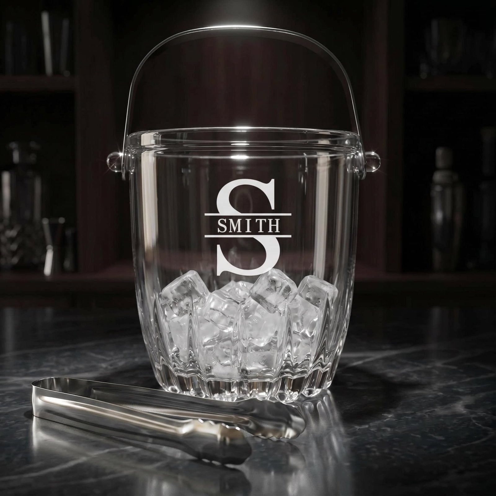 Calvera Monogrammed Chill Tabletop Glass Ice Bucket w/ Tongs (33 oz)
