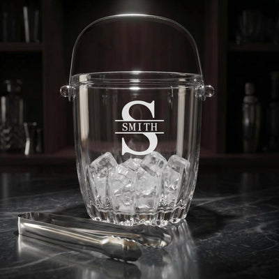 Calvera Monogrammed Chill Tabletop Glass Ice Bucket w/ Tongs (33 oz)