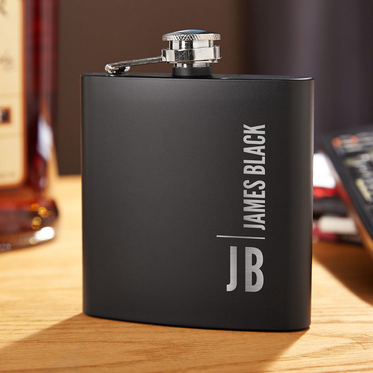 Calvin Personalized Black Flask