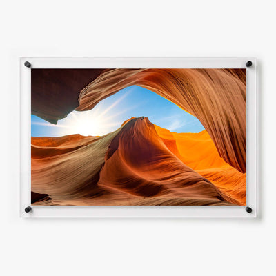 Acrylic wall art featuring flowing red sandstone formations 