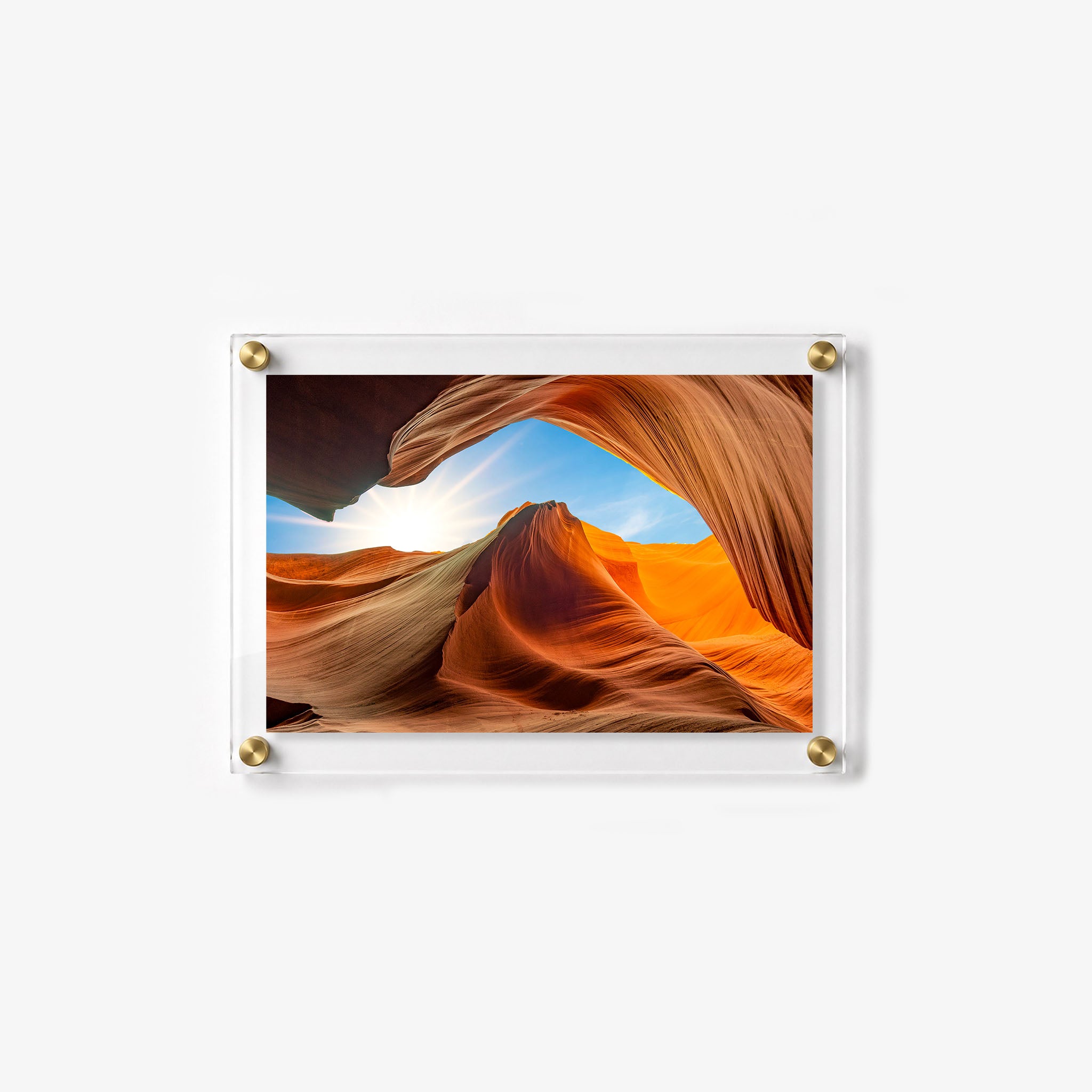 Acrylic wall art of dramatic orange canyon formations