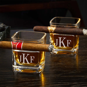 Engraved Whiskey Glass Cigar Holder