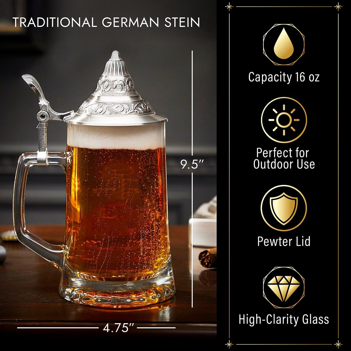 Classic Monogram Traditional German Beer Stein with Lid