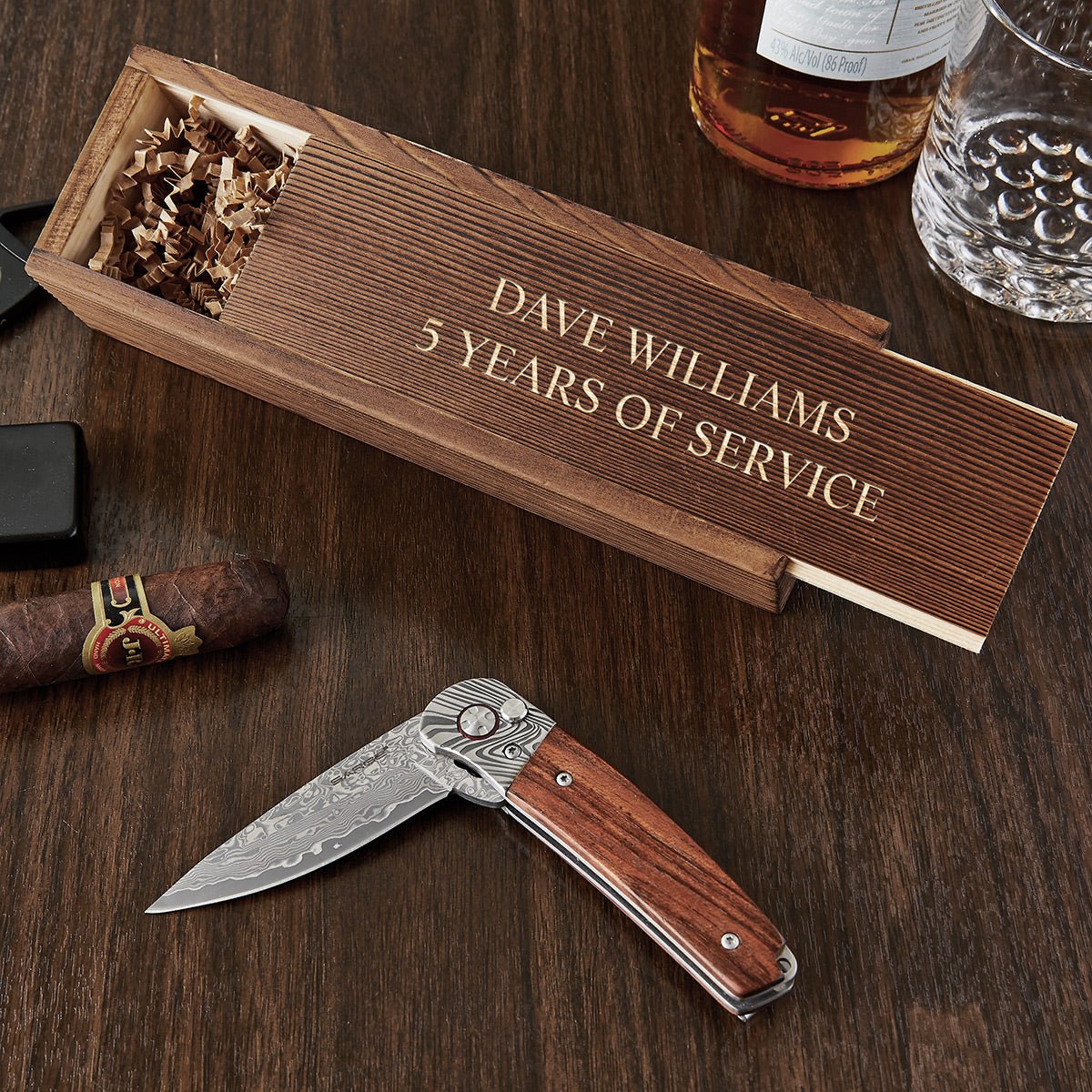 Crafted Custom Damascus Steel Pocket Knife Gift Set with Gift Box