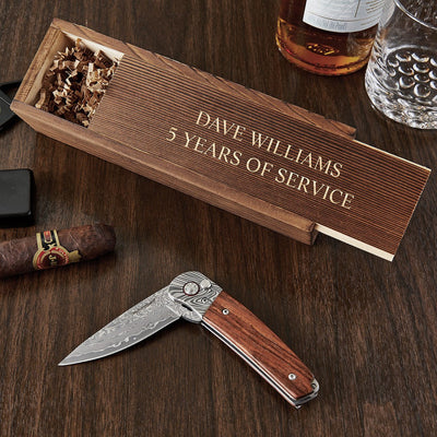 Crafted Custom Damascus Steel Pocket Knife Gift Set with Gift Box