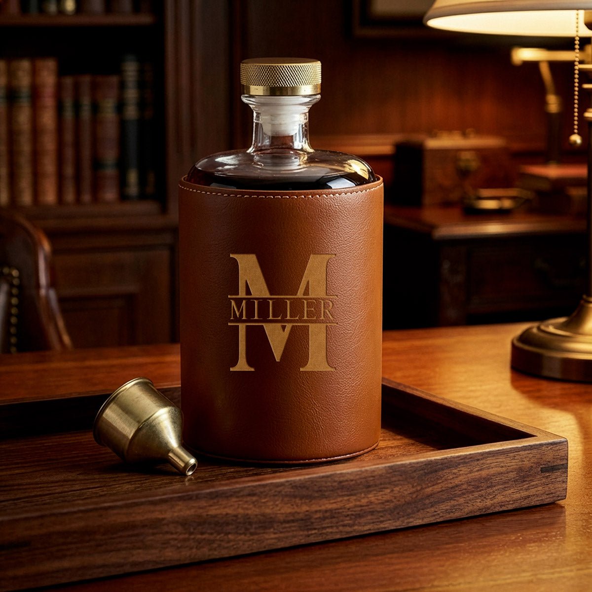 Crawford Custom Bourbon Decanter Set - Leather Wrapped