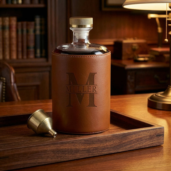 Crawford Custom Bourbon Decanter Set - Leather Wrapped