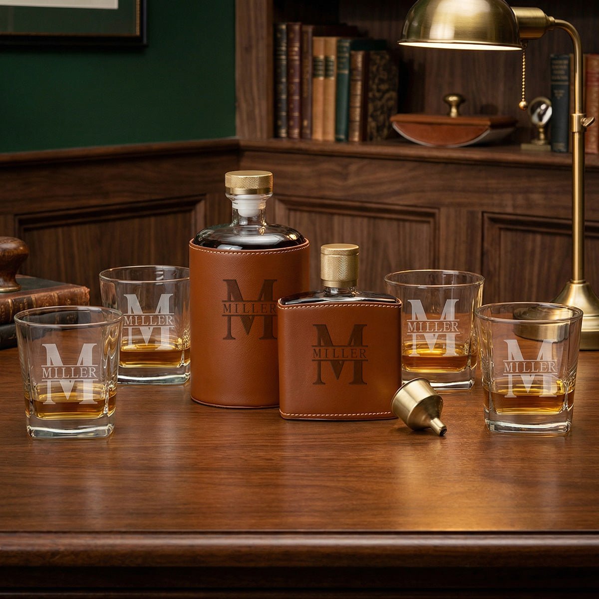 Crawford Leather Whiskey Decanter & Flask - Rutherford Glasses