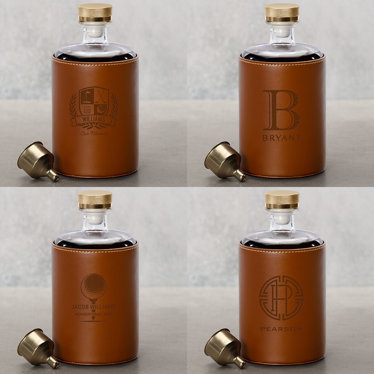 Crawford Leather Whiskey Decanter - Golf Ball Glasses