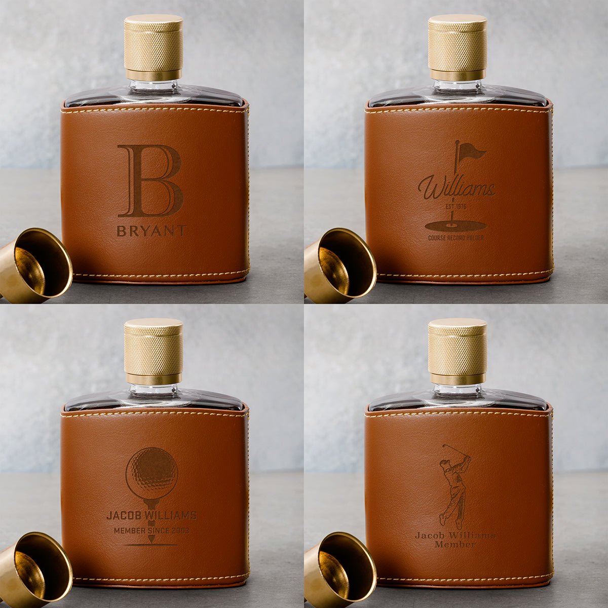 Crawford Leather Whiskey Flask - Golf Ball Glasses