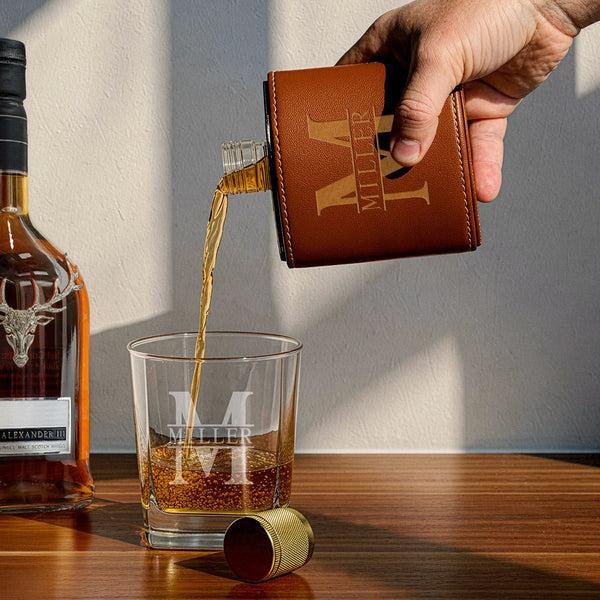 Crawford Leather Whiskey Flask - Rutherford Glasses