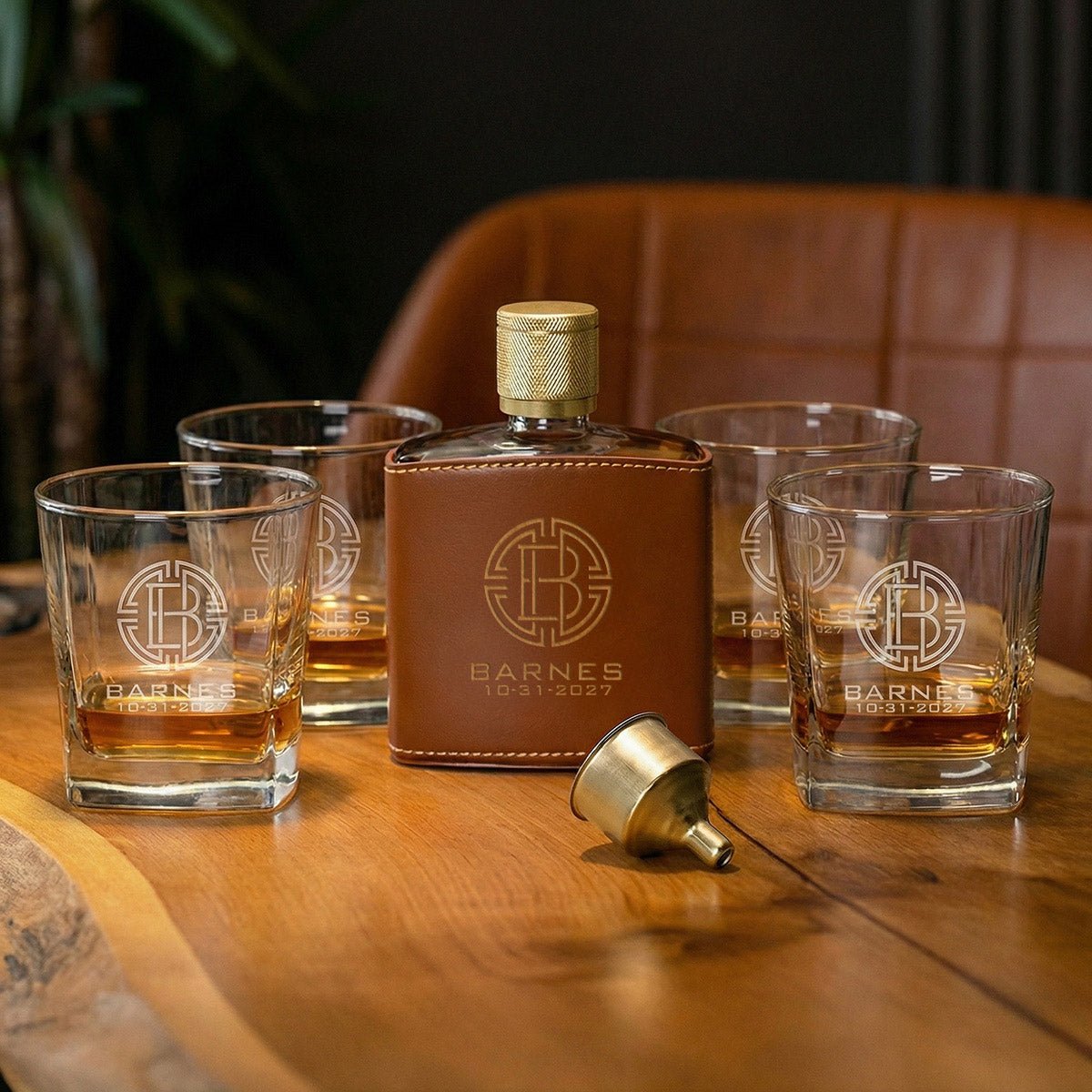 Crawford Leather Whiskey Flask - Rutherford Glasses