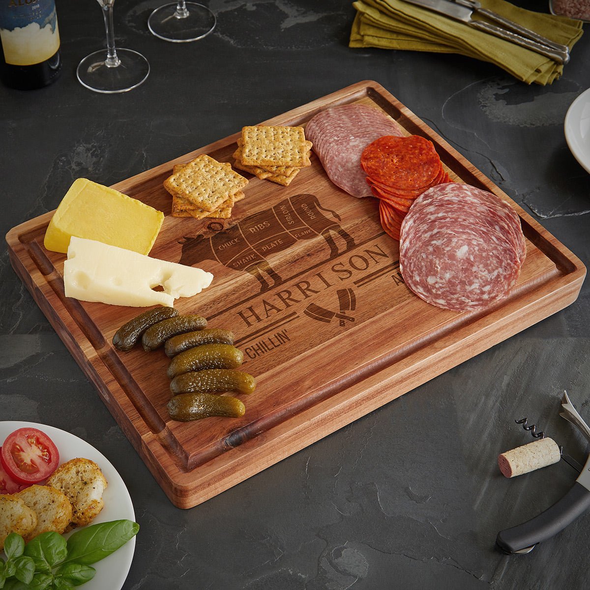 Custom 17x13x1.5 BBQ Cutting Board with Juice Groove