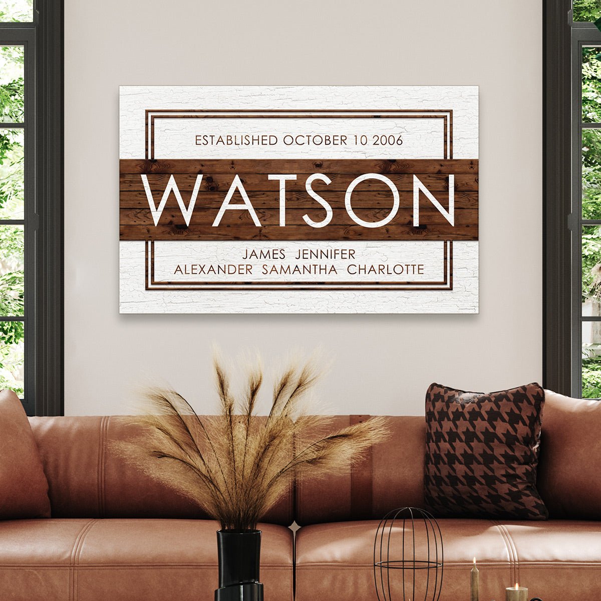 Custom Family Name Sign, White with Wood Grain