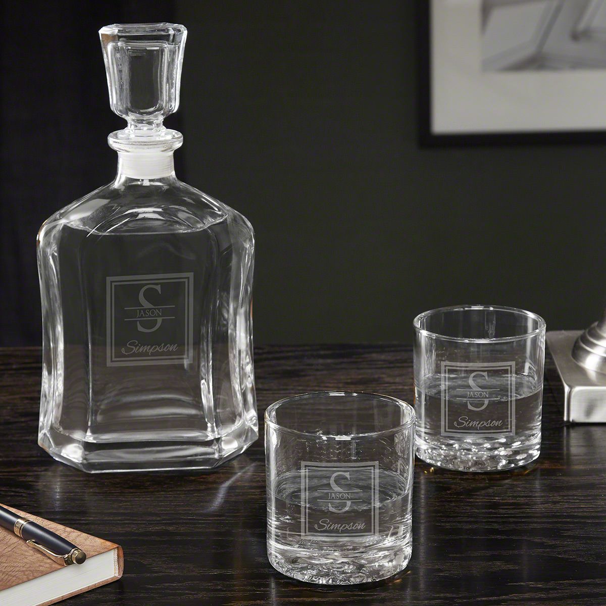 Custom Glacier Bottom Gin Glasses and Decanter Gift Set with Handcrafted Box - 6pc