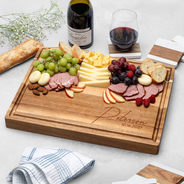 Custom Monogram 17x13x1.5 Hardwood Cutting Board w Juice Groove
