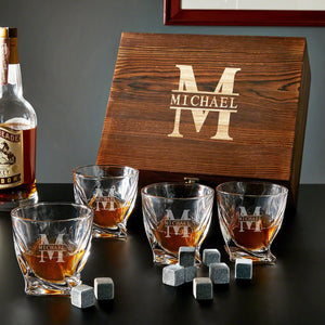 Four Twist Glasses + Wood Box