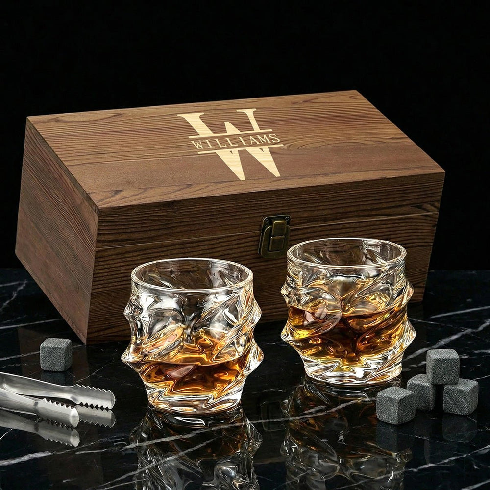 Custom Whiskey Box Set with Sculpted Glasses