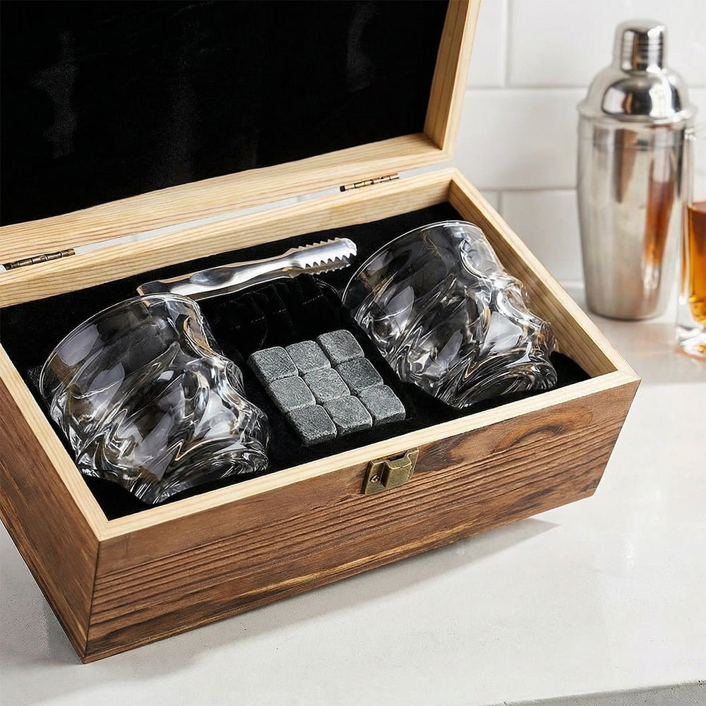 Booze Box Custom Whiskey Box Set with Sculpted Glasses