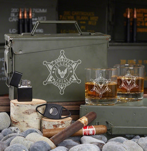 Ammo Can + Two Whiskey Glasses