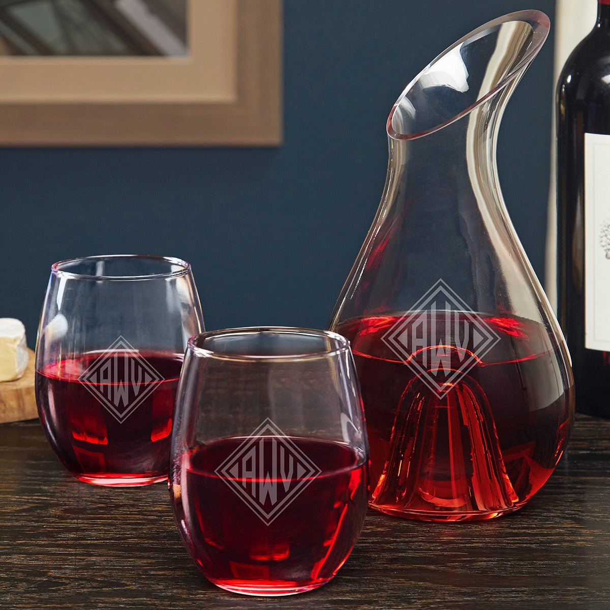 Custom Wine Decanter Set with Stemless Glasses