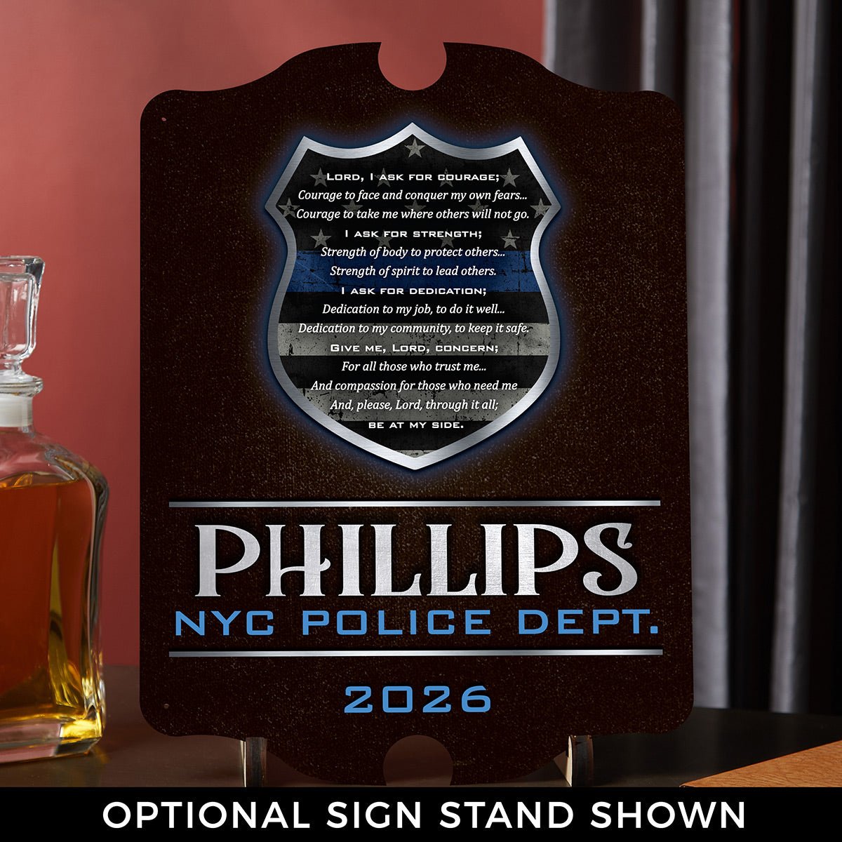 Dedication and Courage Personalized Wood Sign Police Gift