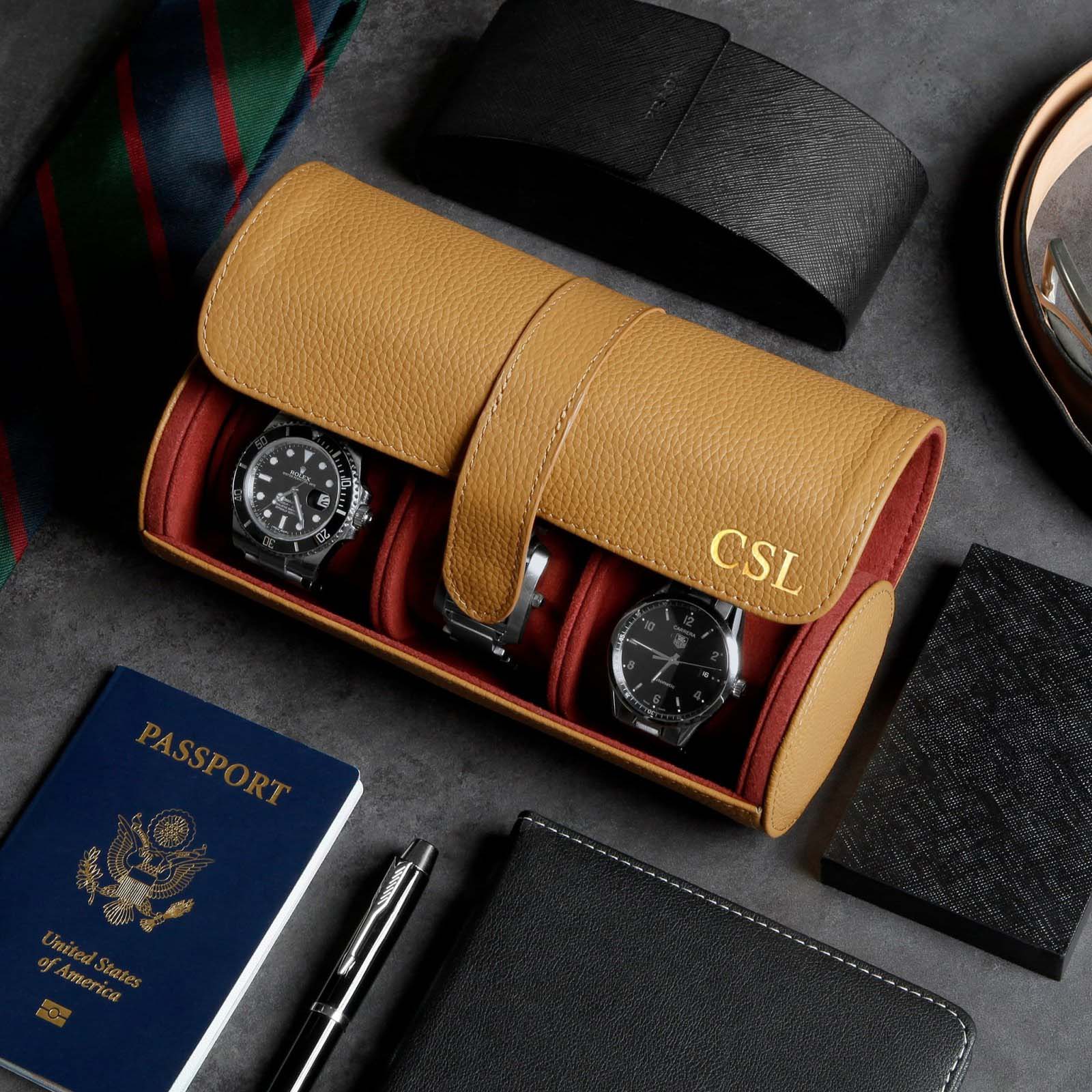 Durham Custom Leather Jewelry, Bracelet & Watch Roll for Travel - British Tan