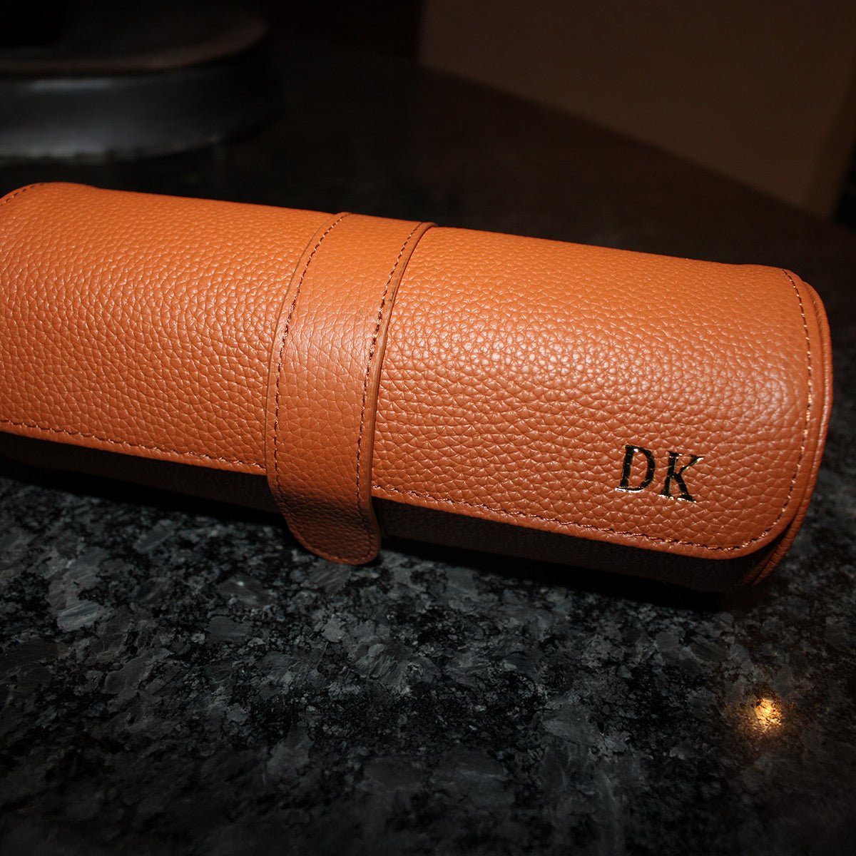 Durham Custom Leather Watch Roll for Travel, Camel