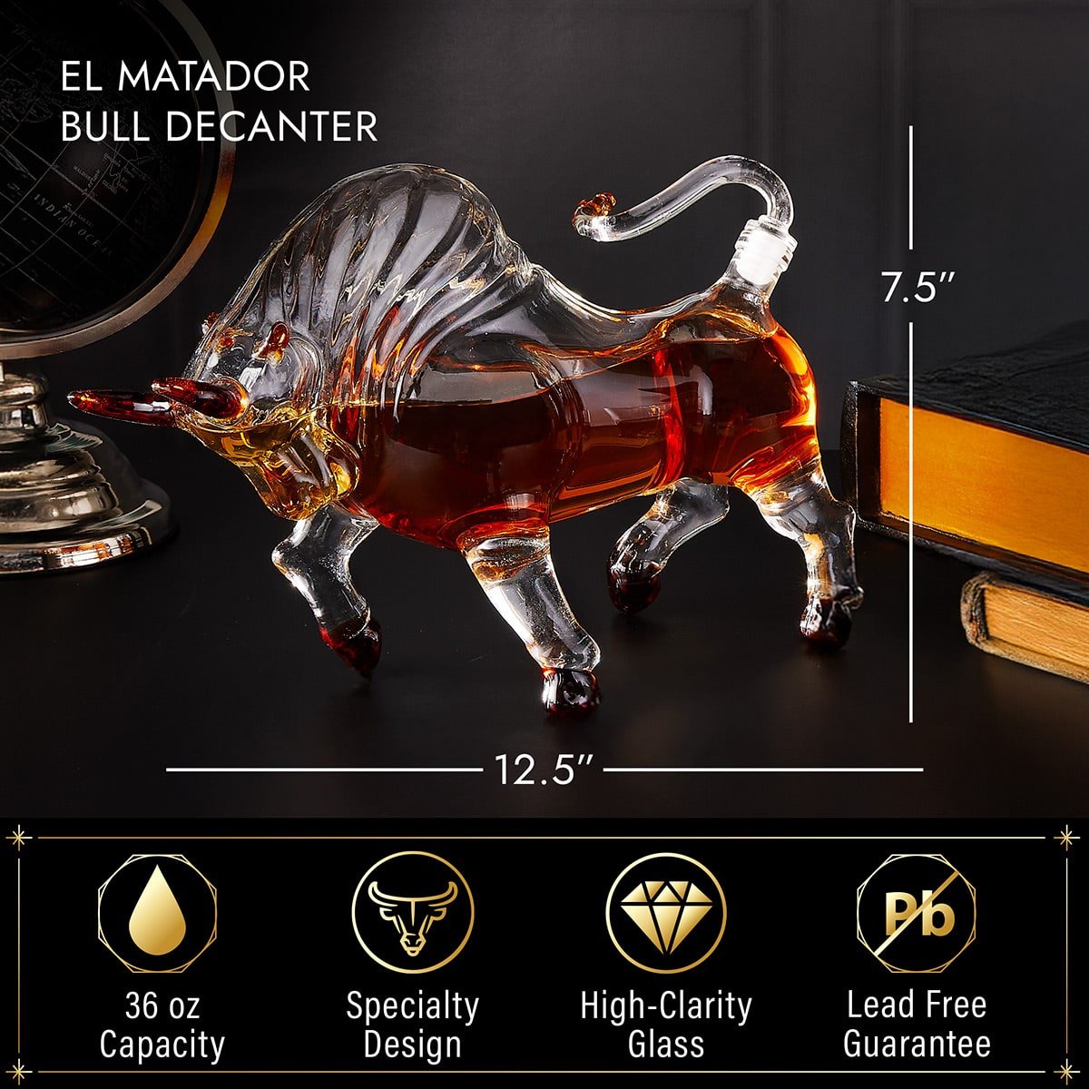 El Matador Bull Whiskey Decanter Set With Custom Buckman Glasses