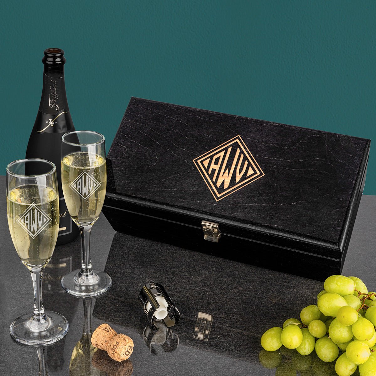 Engraved Champagne Gift Box 4pc - Ebony Box